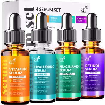 Vitamin C Serum Skin Care 4-Piece Set: Includes Retinol, Hyaluronic Acid & Niacinamide  Anti-Aging, Skin Brightening, Hydrating, Wrinkle Reduction, Dark Spot Corrector  3-Month Supply  artnaturals