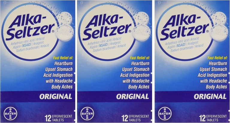 Alka-Seltzer Original Effervescent Tablets with Aspirin, 12-Count (Pack of 3)